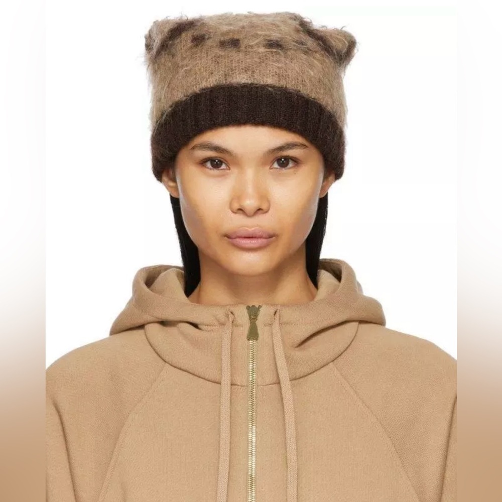 GUCCI CURRENT BEIGE BROWN GG PRINT SOFT MOHAIR WOOL BEANIE HAT 56/ S NWT - Picture 6 of 8
